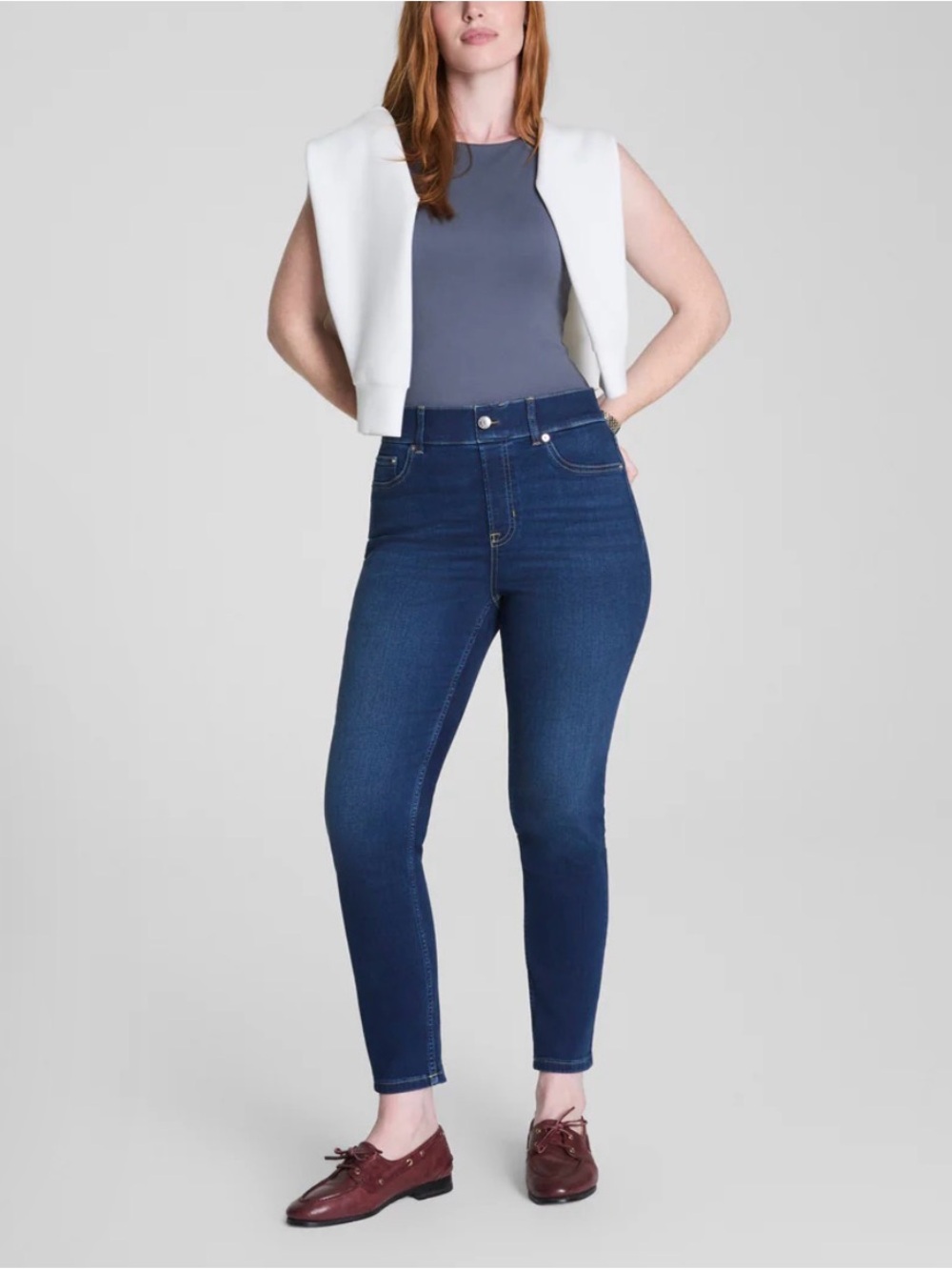 SPANX EveryWhere Pull-On Ankle Skinny Jeans in Poseidon size Medium Petite